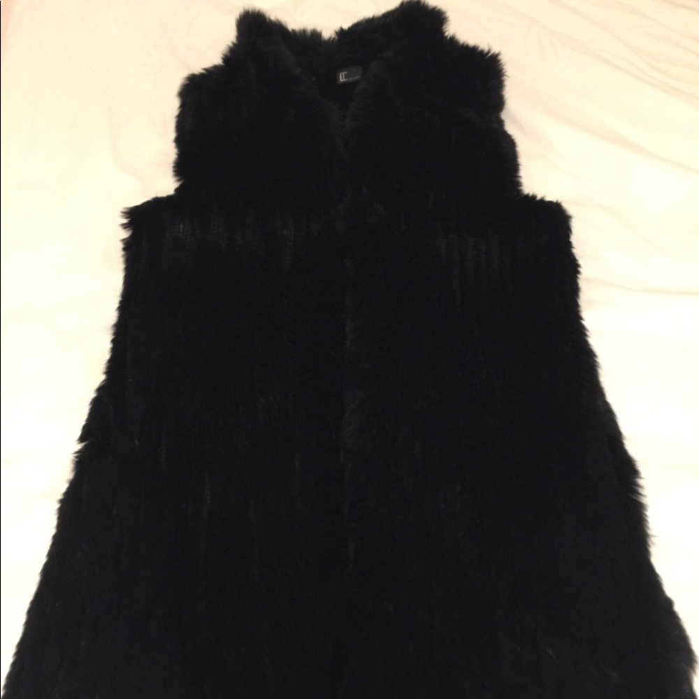Long black rabbit fur vest